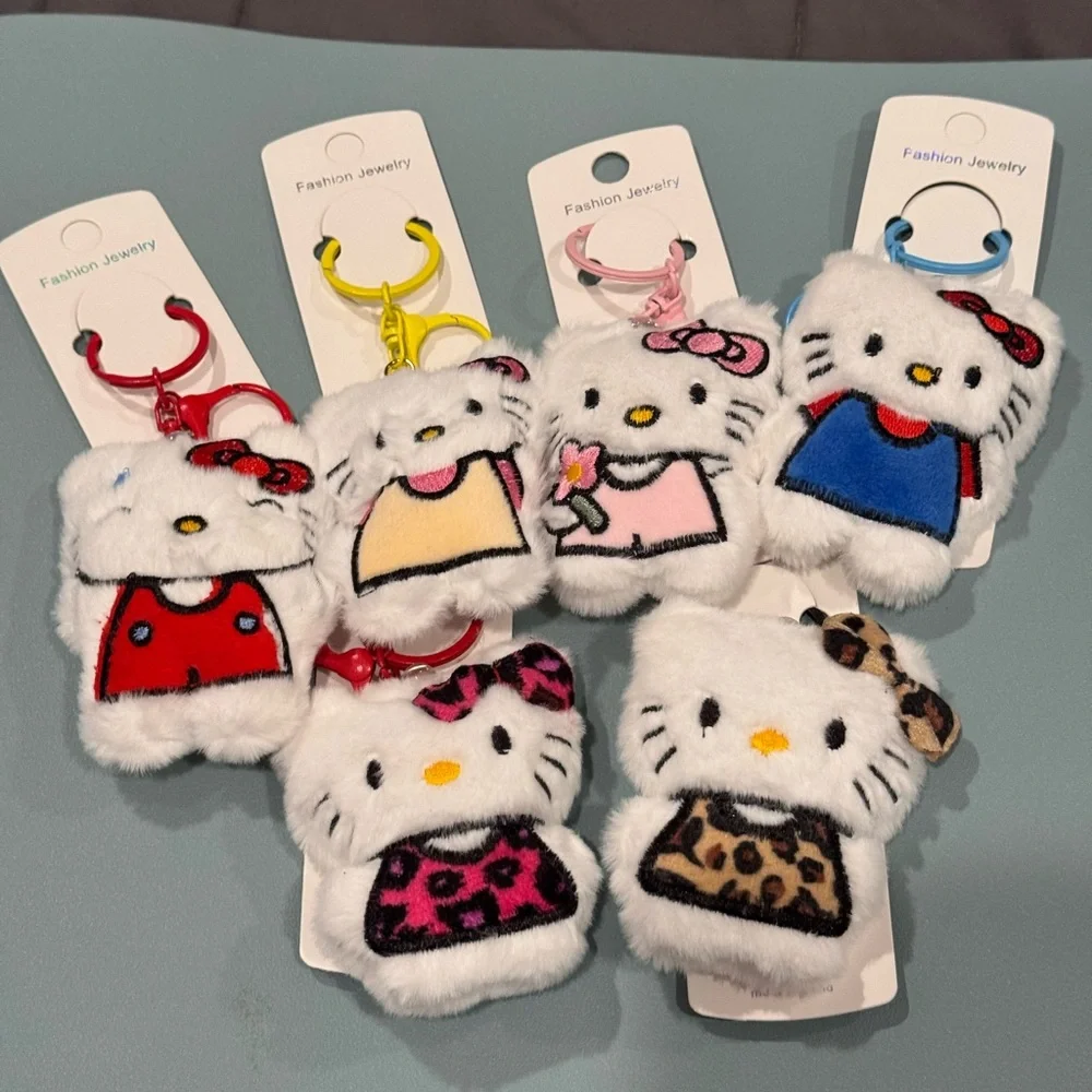 Bag Charm Fashion Jewelry Pink and White Hello Kitty Plush Keychain